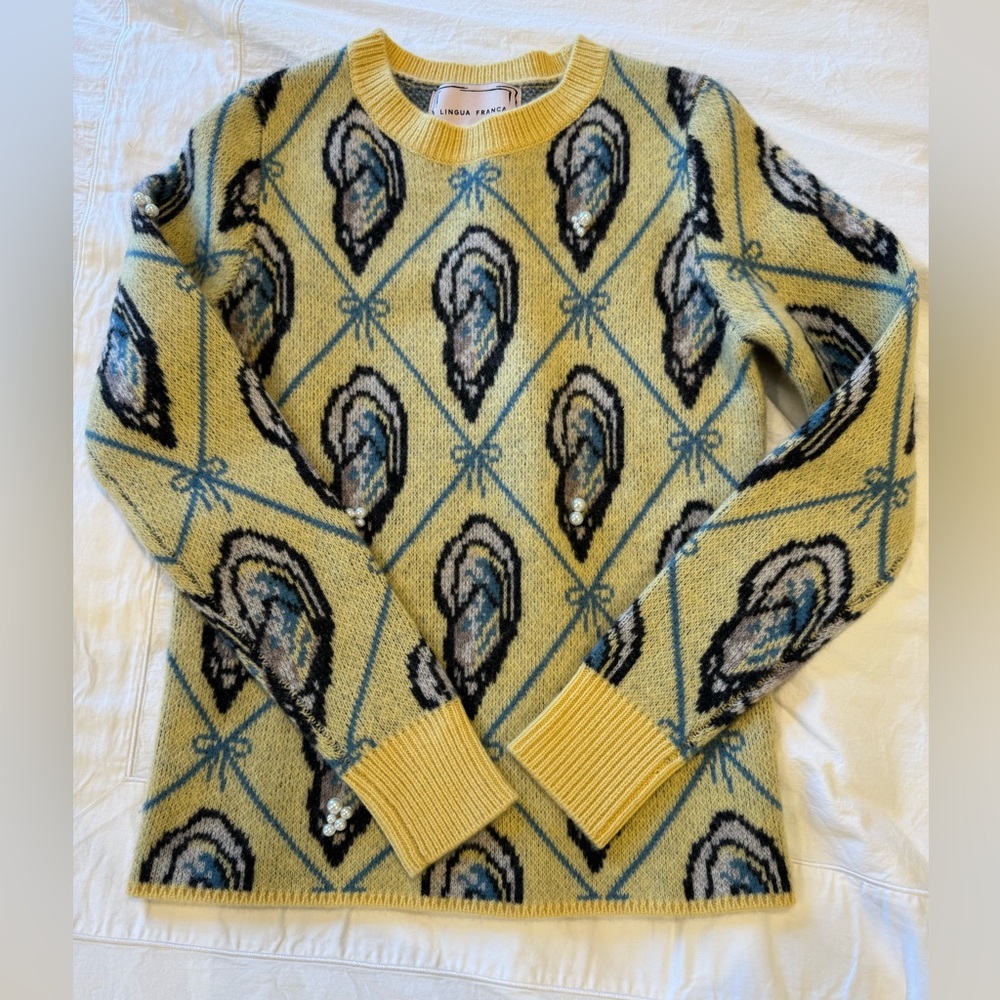 Lingua Franca oyster sweater. Size small. NWOT. Faux pearl details.